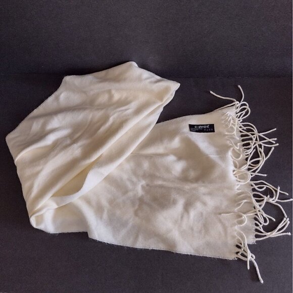 Cashmink By V. Fraas Scarf Womens Cream Fringe  100% Acrylic Made In Germany - Picture 2 of 5